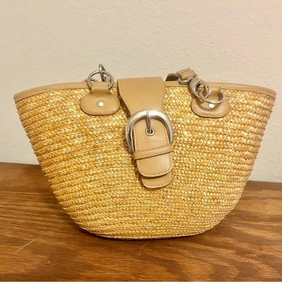 NWOT St. John’s Bay Tan Straw Satchel Summer Tote with Beige Trim - Picture 4 of 13